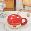 Cute Mushroom Ceramic Straw Cup, High-value Souvenir, Mug for Girlfriends, Couples, Water Cup with Lid