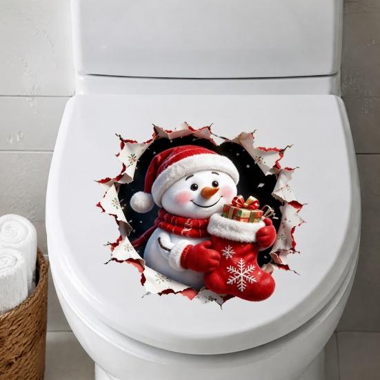 Snowman Pattern Tile Decals Christmas Toilet Decals, 3D Cover Sticker, Waterproof Decor for Bathroom Wall Sticker Holiday Home Lid Decoration
