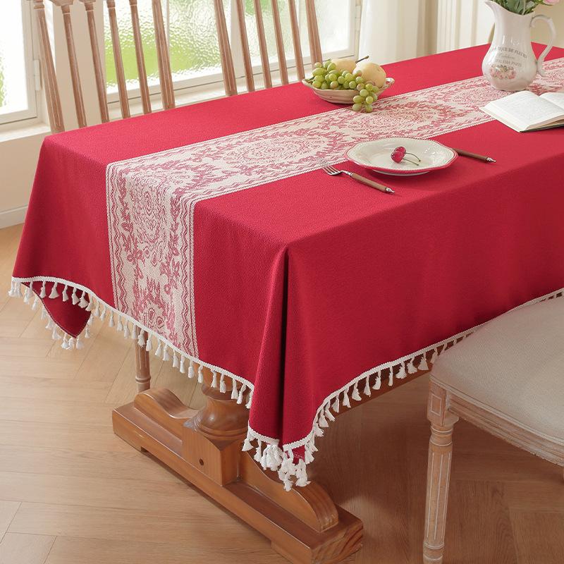 Nordic Light Luxury Tablecloth Imitation Cotton And Linen Fringed Long Dining Table Cloth Coffee Table Christmas Dust Tablecloth Mat