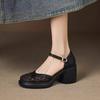 Fashion Cutout Mesh Wrapped Block Heel Sandals Women's New Summer Round Toe Shallow Mouth Platform Sole One-buckle Breathable High Heels