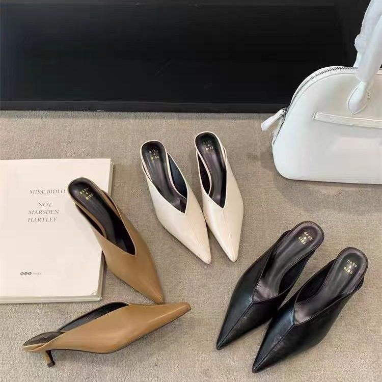 Pu Material Womens Elegant Pointed Toe Mid Heels For Office And Casual Outings