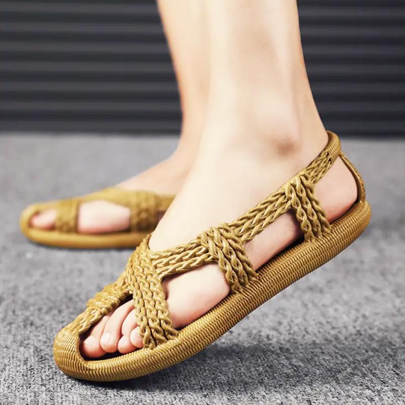 

Взуття з штучної соломи Вінтажне взуття з соломи Жіночі сандалі великого розміру Пляжні повсякденні сандалі для водіння 43-44 жовтий
