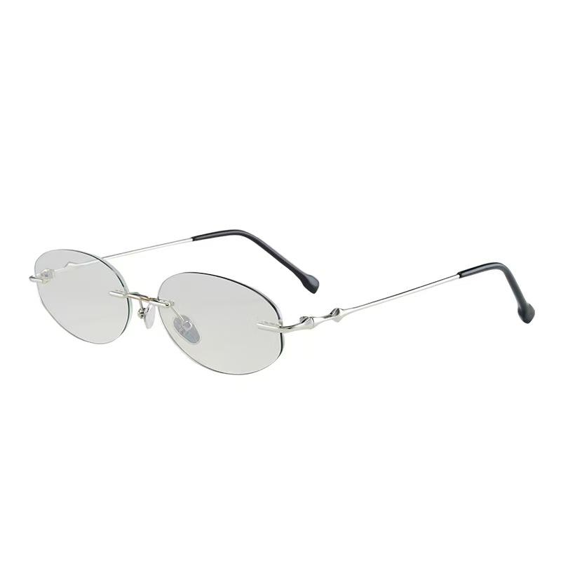 Korean Style Sunglasses Men Oval Shape Rimless Anti-glare Sun Glasses Women Hiking Travelling Sunglasses for Men