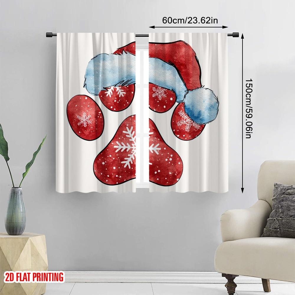 2pcs,2D Plane Printing Pattern Curtains Red Paw Versatile Polyester (without Rod) Art Deco Festive for Study, Living Room,