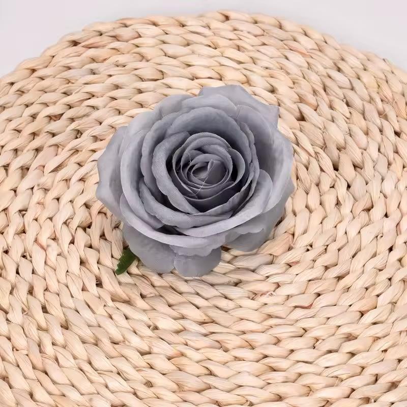 Rose Head Artificial Flowers for Arrangement Decoration 5 Pcs - Gray