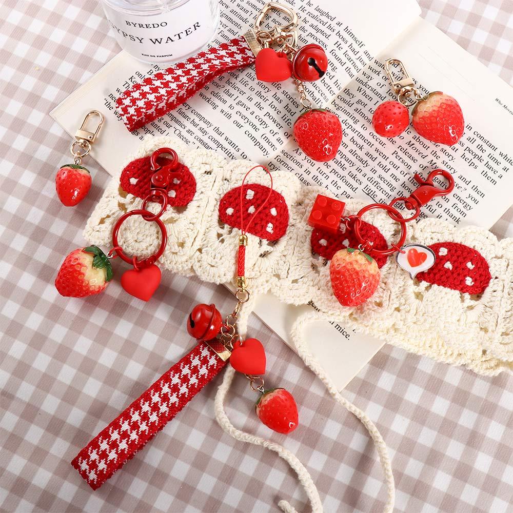 Bag Pendant Women Jewelry Key Holder Strawberry Heart Keychain Backpack Pendant Key Accessories