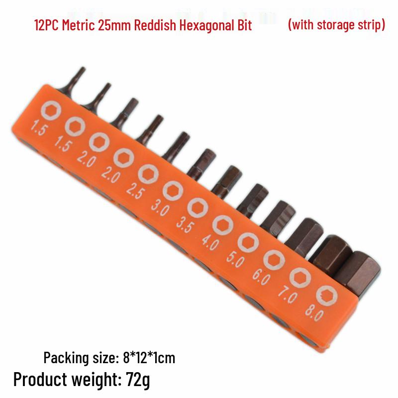 24-Piece S2 Alloy Steel Hex Bit Set with 25mm Red-Tipped Electric Screwdriver Bits and Storage Strip