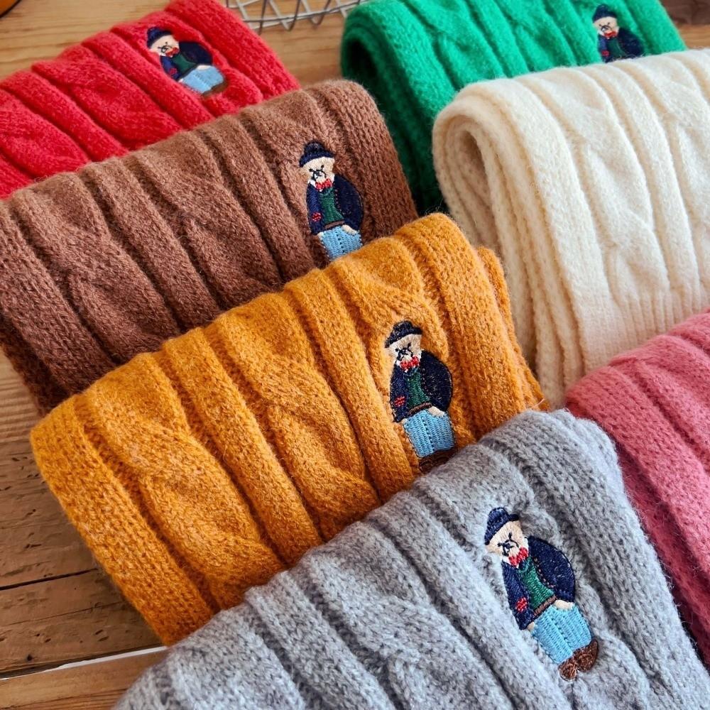 Bear Embroidery Children's Knitted Scarf Thicken Infant Neckwarmers Children's Winter Scarf Kids