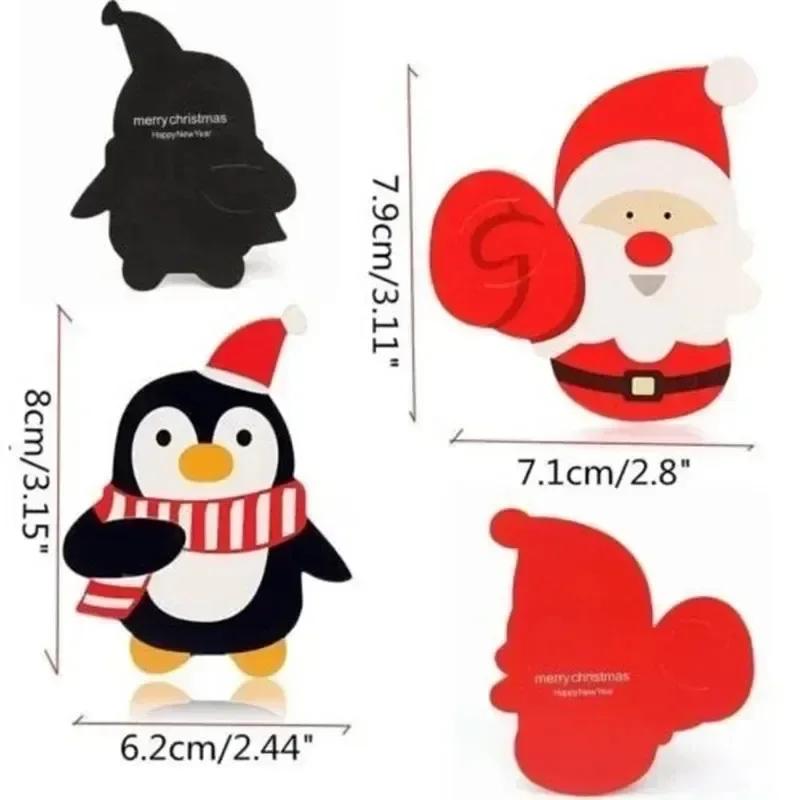 1000/25PCS Christmas Lollipop Paper Cards Cartoon Santa Claus Penguin Snowman Candy Package Wrapping Card New Year Party Decor