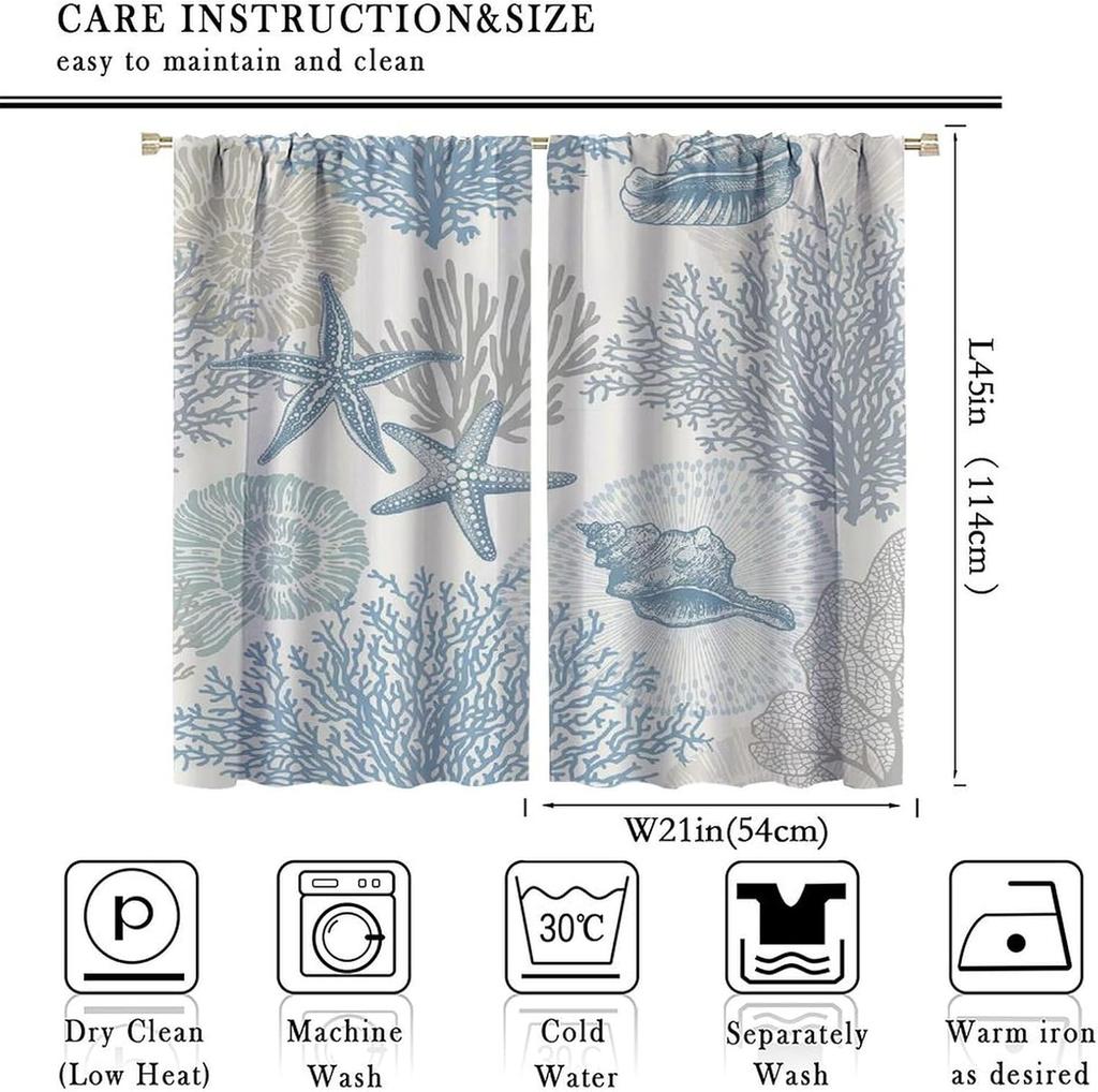 Nautical Coastal Window Curtains Beach Sea Starfish Seashell Curtain Living Room Bedroom Panels Set Inch Made Of Polyester Sitting Treatment