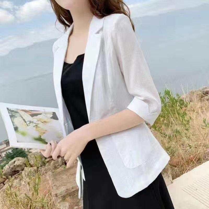 Women's Cotton Linen Blazer - Spring/Summer 2025 British Style, Casual Sun Protection Jacket