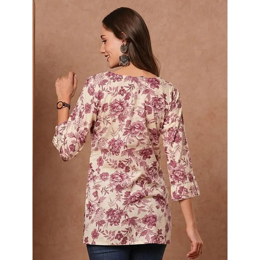 Top Curta Reto de Viscose Estampada Feminino Top Túnica Festa Indiana Paquistanesa SC-2146