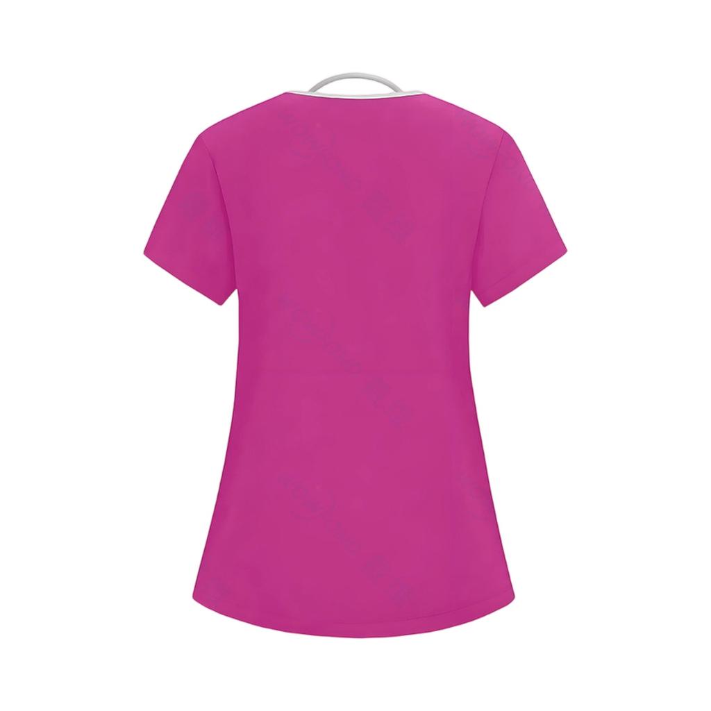 Women's Elastic Quick-Drying V-Neck Pocket Short-Sleeve Caregiver Work Uniform