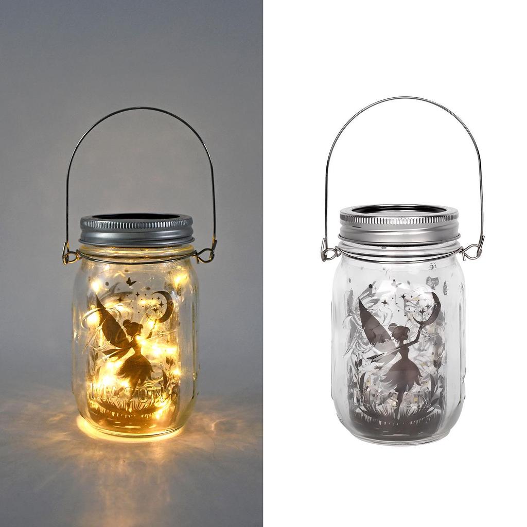 DIY Frosted Solar Mason Jar Lantern with Firefly Waterproof String Lights for Yard Lighting