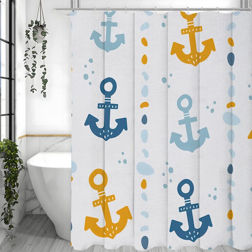 Kreskówkowa kotwica zasłona prysznicowa, dekoracyjna zasłona prysznicowa do łazienki, wodoodporna zasłona prysznicowa z haczykami