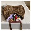 Leopard Print Canvas Tote Bag for Women Spacious Handheld Shoulder Purse Trendy Casual Commuter Handbag CLE