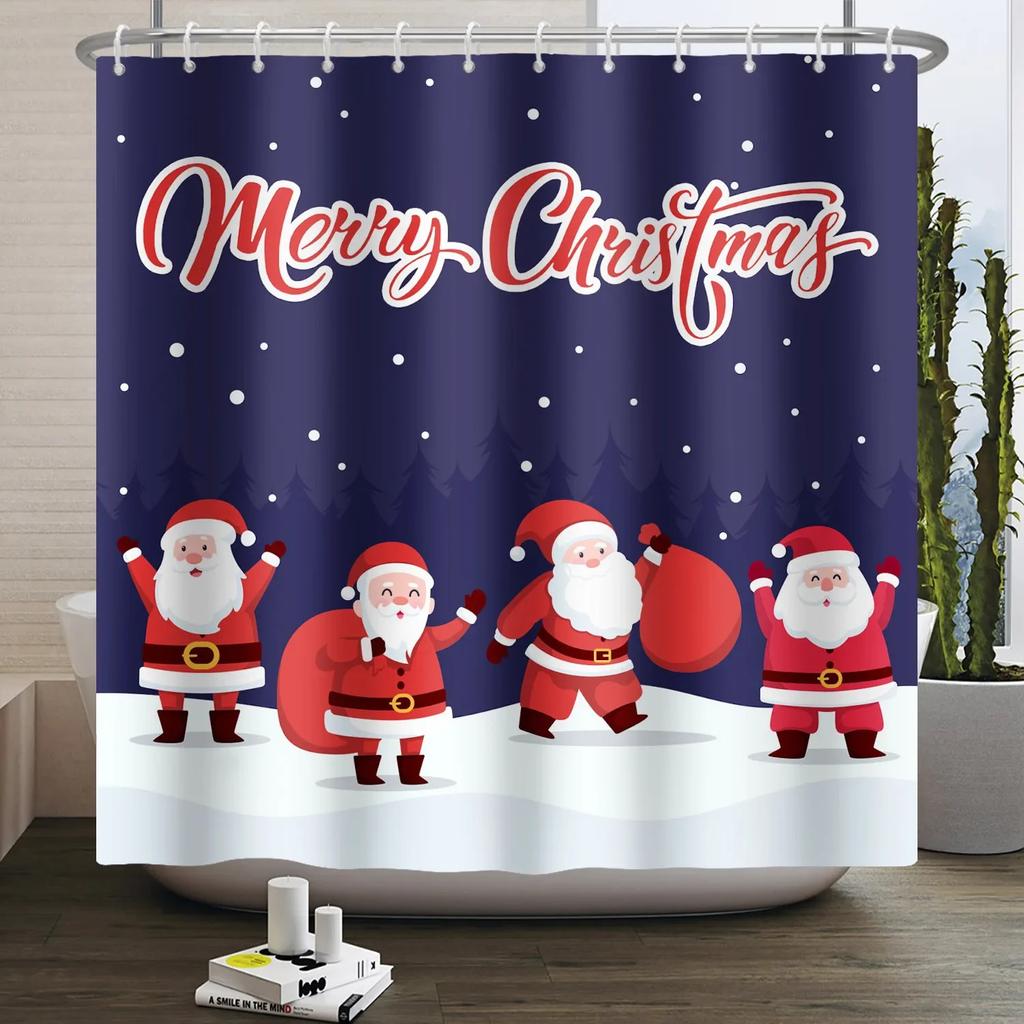 ZHL22Christmas Shower Curtain for Bathroom Waterproof Decoration with Hooks Weighted Lead Hem Heavy Duty Polyester Bath Curt2Ol%