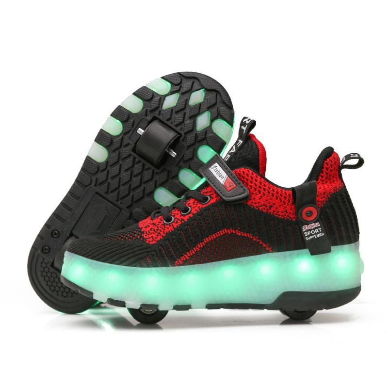

Unisex Shoe Double-Row 2 wheel Deformation Led Light USB Charging Sneaker Multi-functional Roller Skate Shoe Special Gift 28
