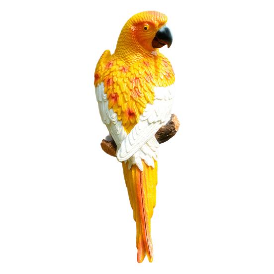 Tree Stump Parrot Ornament, Waterproof Resin Parrot Statue with Realistic Feather Texture, Outdoor Wall Mount Macaw Bird Ornament for Garden Tree