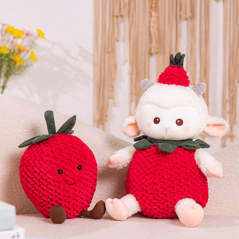 Simulation strawberry lamb doll plush toy lamb doll children soothing rag doll birthday gift