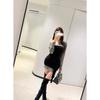 Chill Qiao'er Korean Style Model-Inspired Waist-Cinching Color Block Dress Set