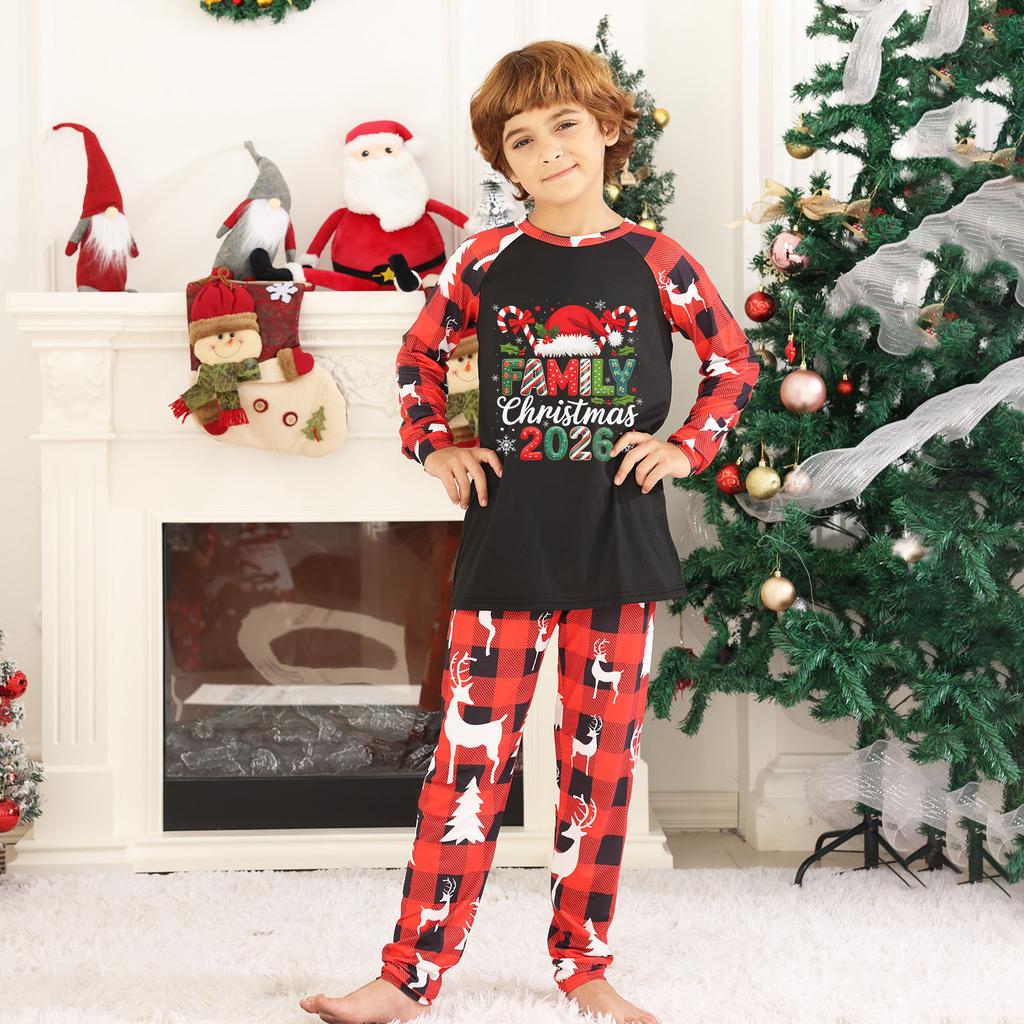 Christmas Print Matching Family Loungewear Set, Long Sleeve Round Neck Top and Pants