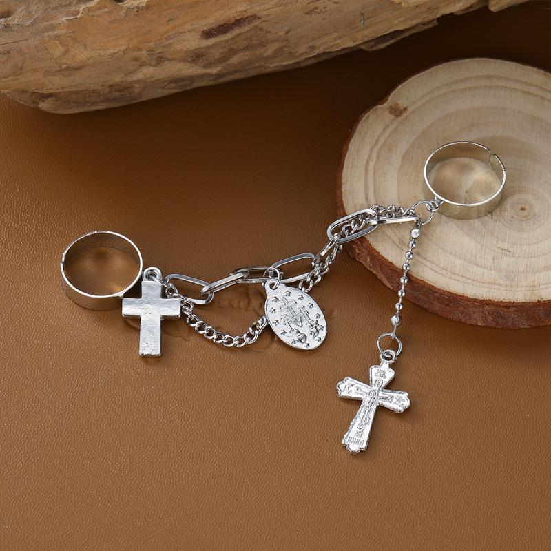 Chain Two-finger Conjoined Ring Creative Ins Cross Key Lock Open Ring Ring