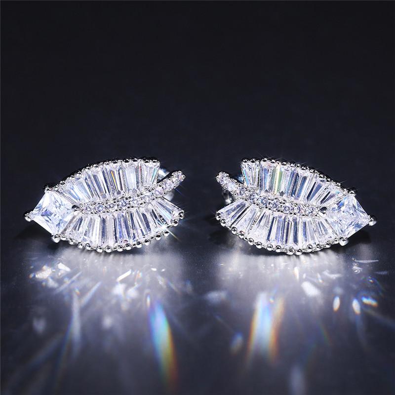 Huitan Fancy Leaf Shaped Stud Earrings Ear Piercing Full Cubic Zirconia Luxury Women's Accessories for Party Statement Jewelry
