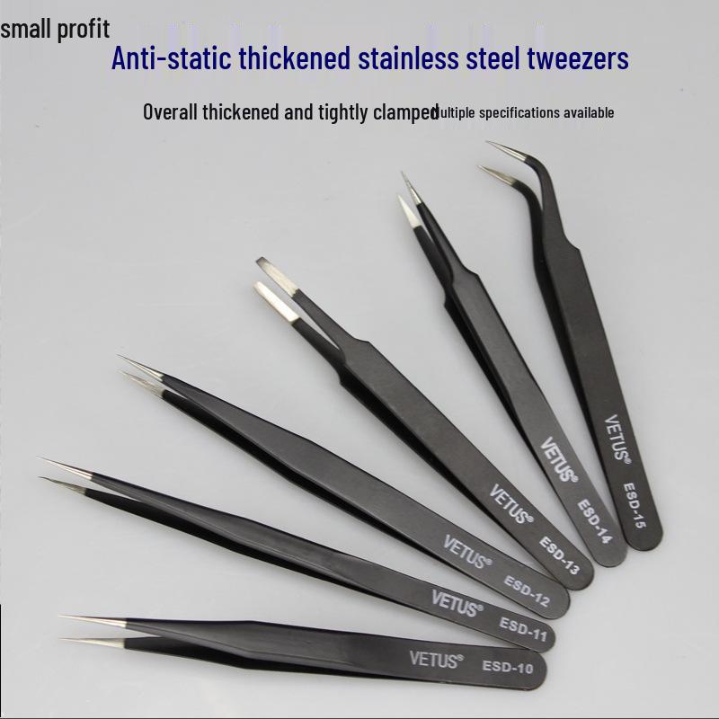 ESD Anti-static Stainless Steel Tweezers: High Precision Pointed, Straight, Round, Bent Head for DIY Electronic Accessories.