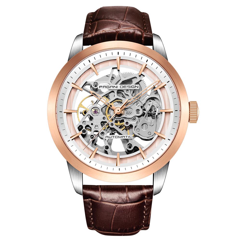 Pagani Design Luksus Automatisk Business Mekanisk Klokke Lær Skjelett Hul Klokke Vanntett Herre Mekanisk Klokke
