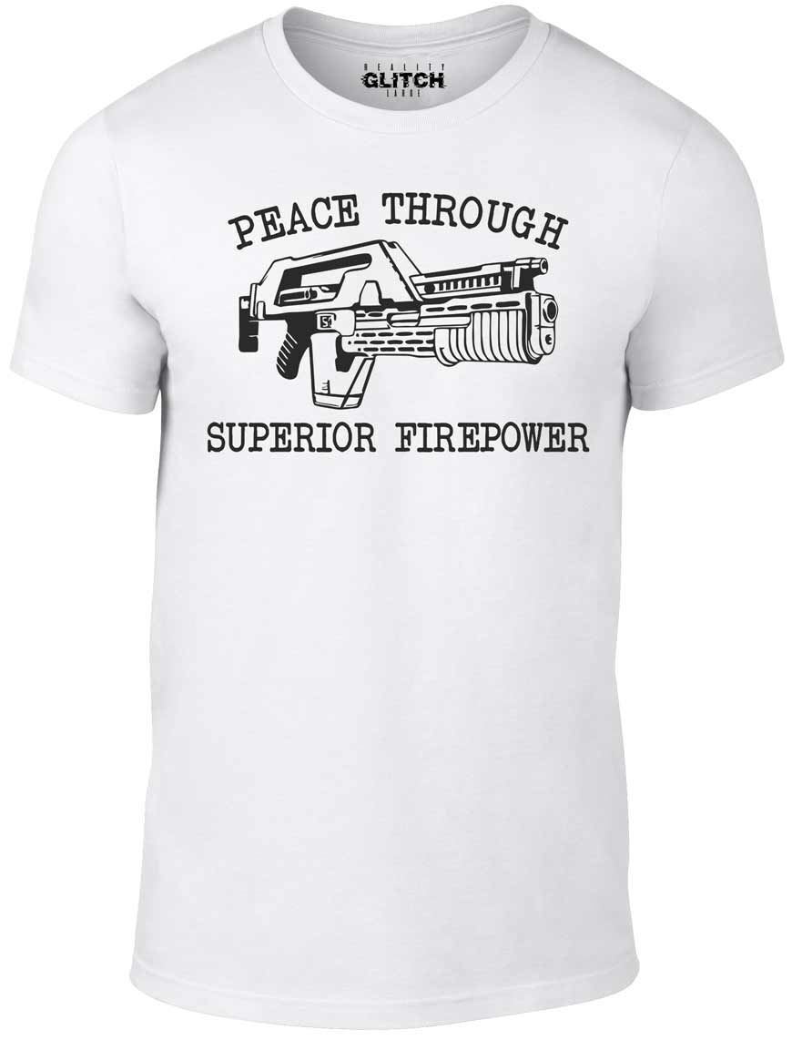 Peace Through Superior Firepower Men s T-Shirt Mens Womens Tees Top Funny T Shirt Mens Womens Tees Top sci fi alien retro 3XL