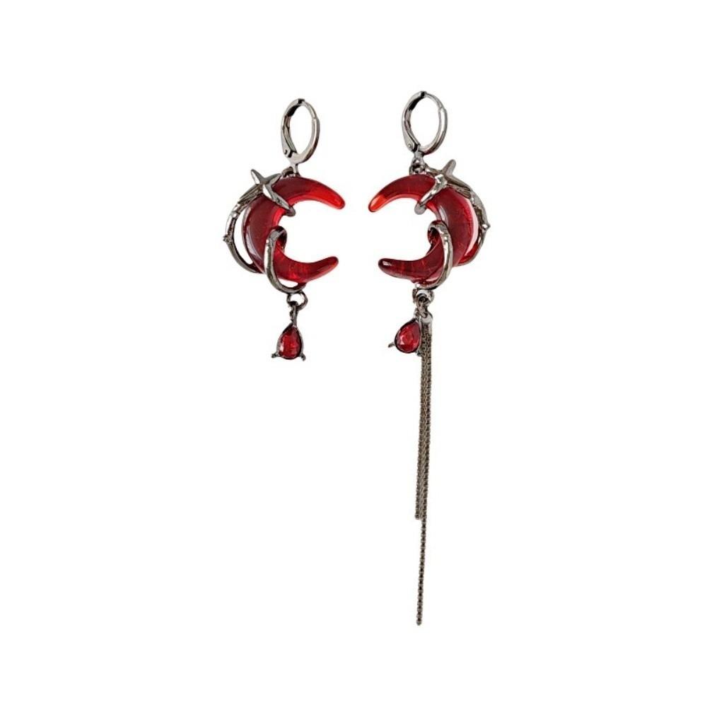 

Gothic Style Asymmetry Earrings Tassel Chain Women Dangle Earrings Rhinestone Moon Earrings Gift
