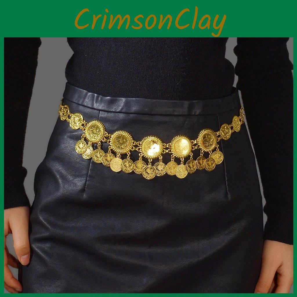 Middle Stylish East Gold Metal Coin Tassel Waist Chain For Women Summer Fashion