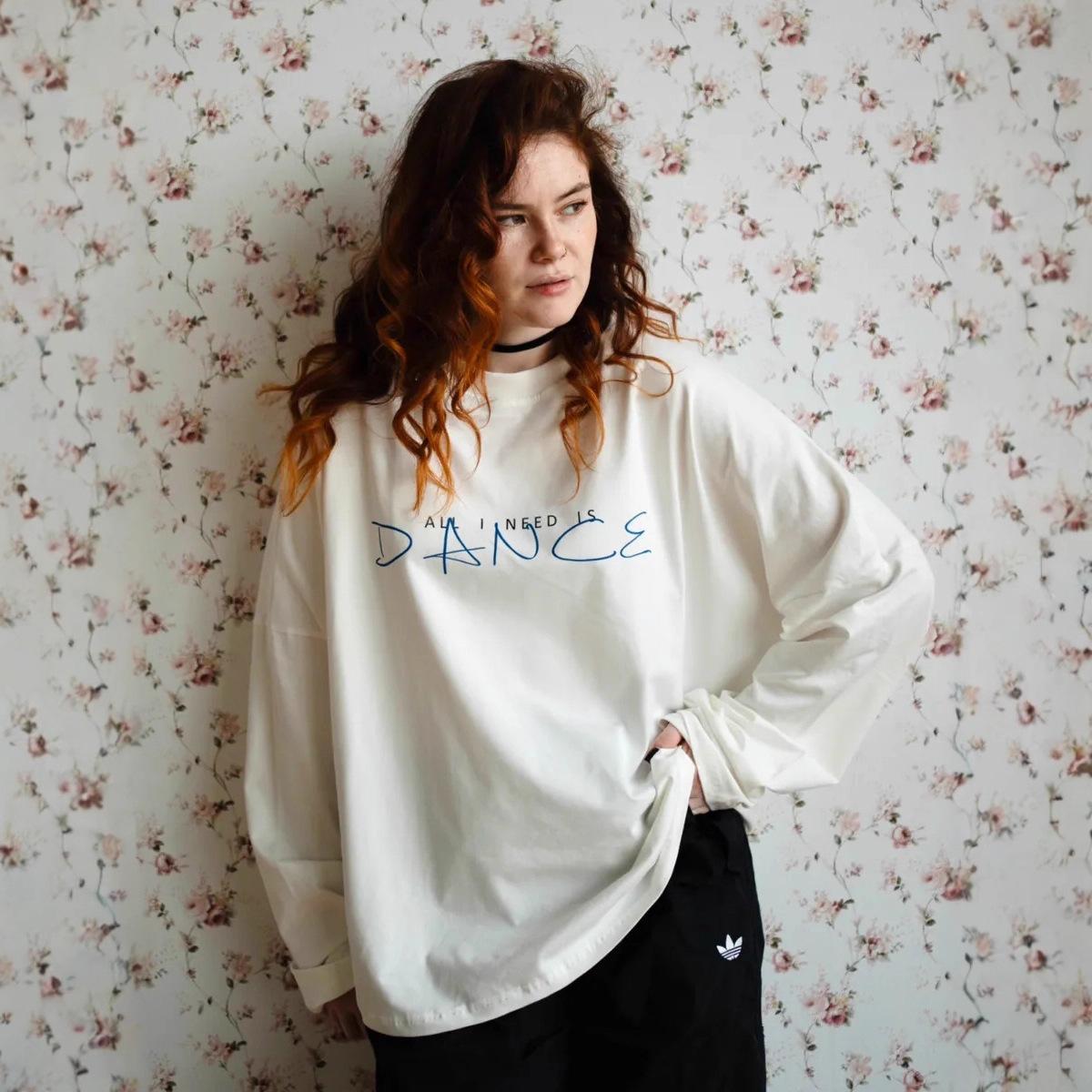100% pure cotton autumn new simple niche letter popular printing versatile commuter slim top XXXL белый