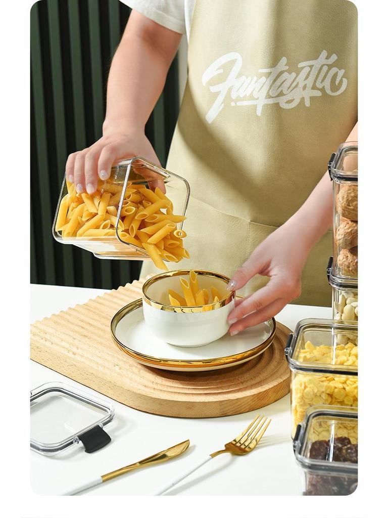 Transparent Airtight Food Grade Storage Jar: Moisture-Proof, Square/Rectangular Kitchen Container for Grains and Chinese Medicine