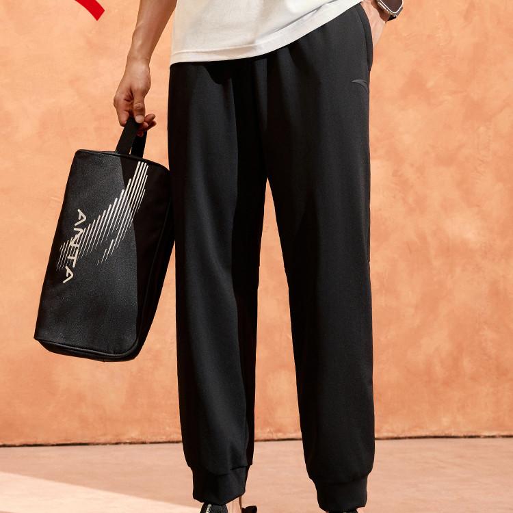 Anta Training Series Solid Color Mid-Rise Comfortable Breathable Versatile Nine-Point Tapered Knit Sports Pants Men Bottoms Black 152437313-1