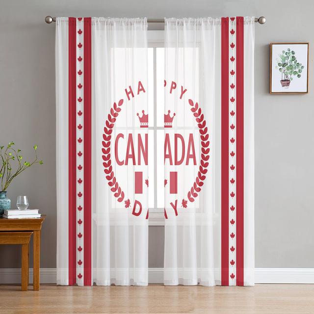 Happy Canada Day Streifen-Ahornblatt-Tüll-Voile-Vorhänge für Schlafzimmer, Fenstervorhang für Wohnzimmer, transparente Vorhänge, Organza-Vorhänge