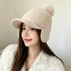 Winter Women S Knitted Hat With Ear Flap Pom Pom Peak Warm Outdoor