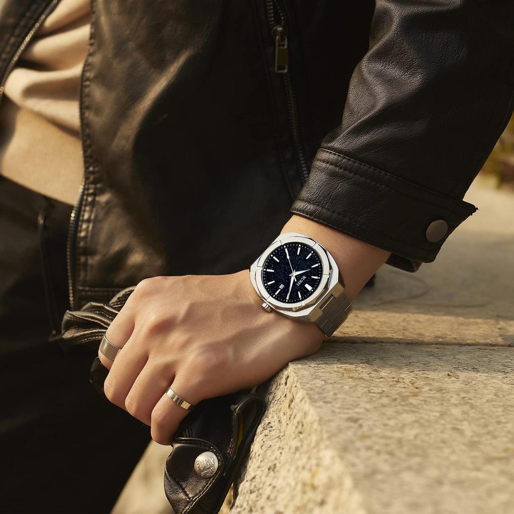 BUREI Analog Quartz Simple for Watch T Men's Watch, Design, Waterproof, Black, Popular, Stylish, Gentlemen, Business, Casual, Luminous,