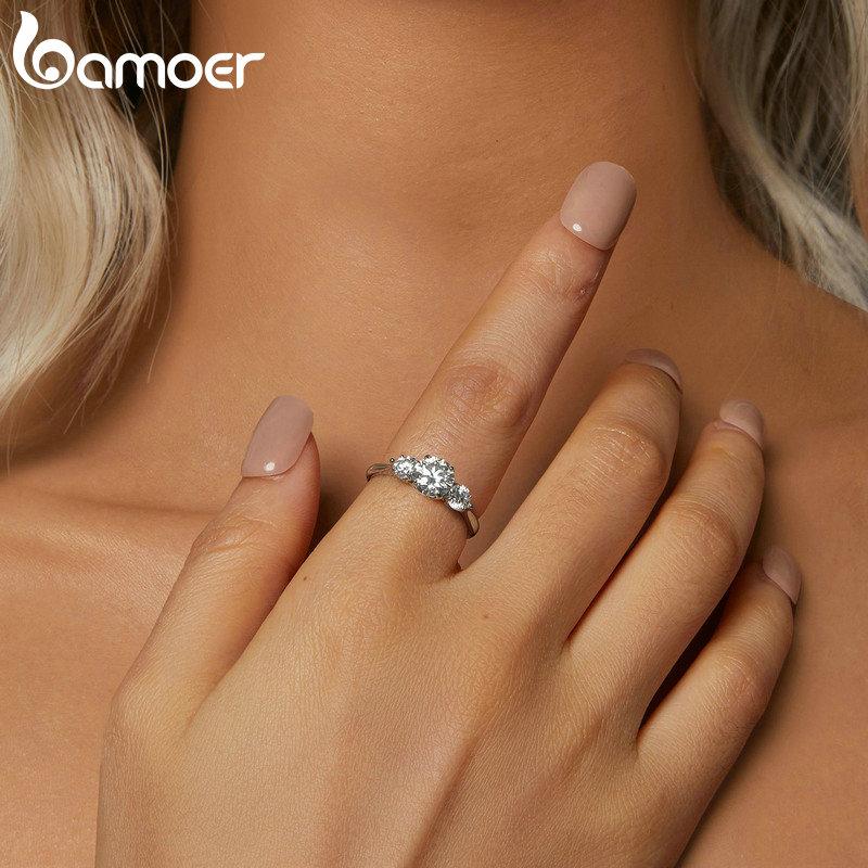 Bamoer Romantický prsten s moissanitem 1CT, stříbro 925, barva D, stohovatelný, snubní prsten, dárek k večírku