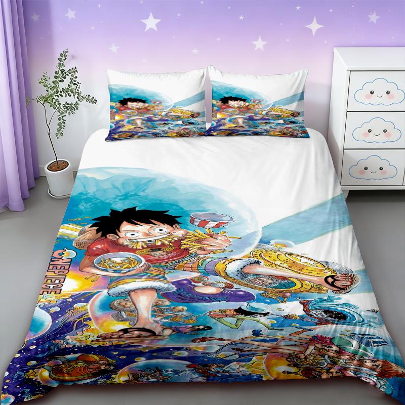 Anime One Piece Duvet Cover Set Japanese Cartoon Brooke Luffy Bedding Set Twin Full Size Bedroom Bed Decor Teens Boys Boys Gifts