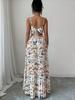 Ladies' Summer Floral Print Thin Shoulder Strap Pleated Large Swing Dress Elegant Vacation Suspender Dress