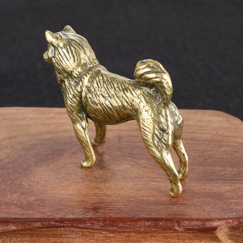 1Pc Retro Brass Tea Pet Animal Dog Statue Cute Puppy Miniature Figurine Home Office Desk Decor Gift