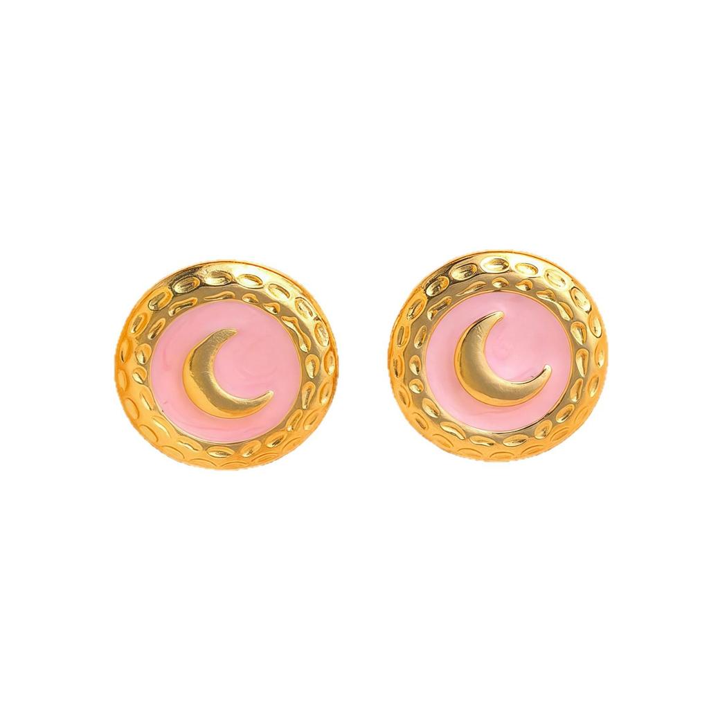 Titanium Steel Sun and Moon Non-Fading Drop Oil Stud Earrings