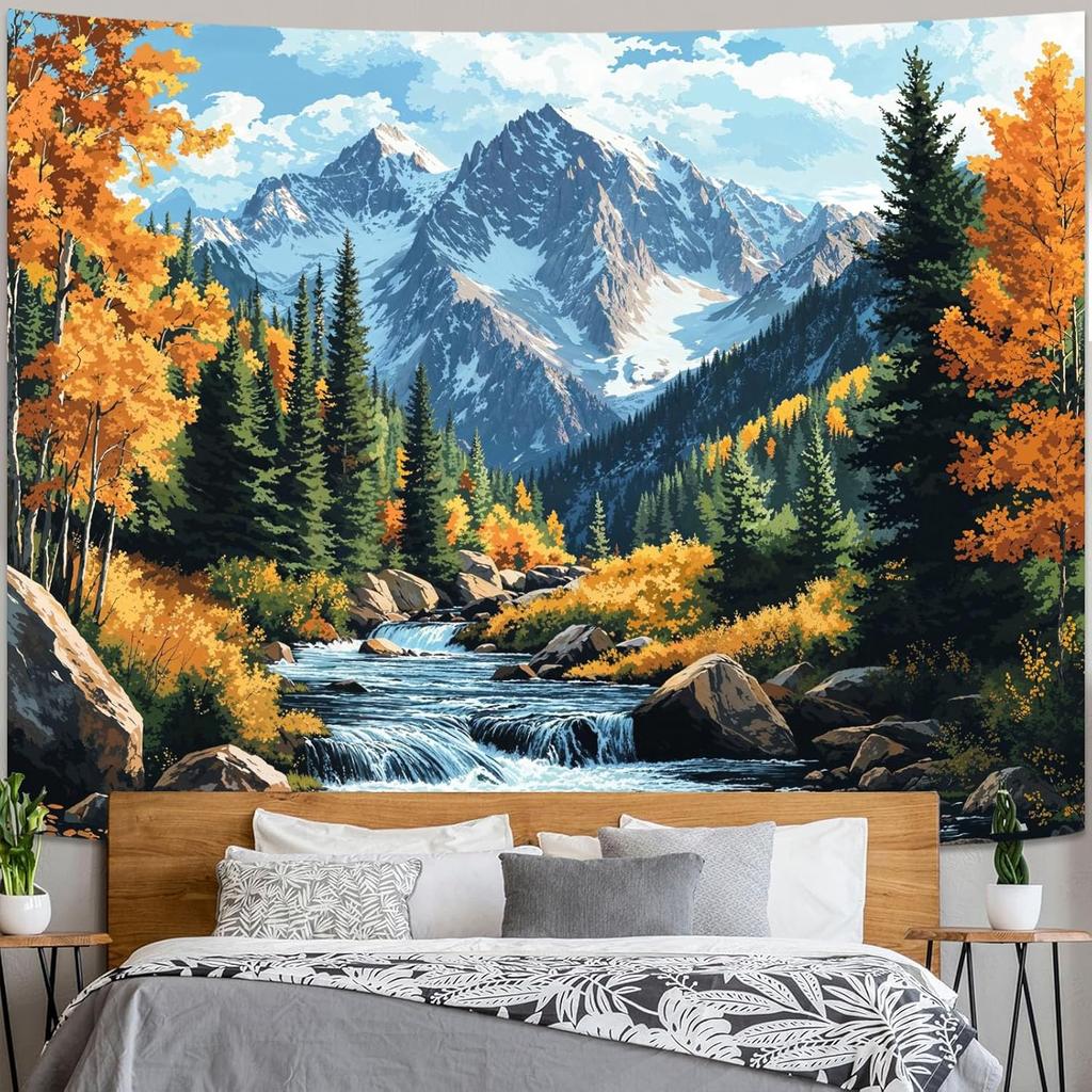 Landscape Tapestry, Scenery Art Wall Tapestries, Nature Wall Decor for Bedroom Living Room Backdrop Colorado Peak Mountain Art