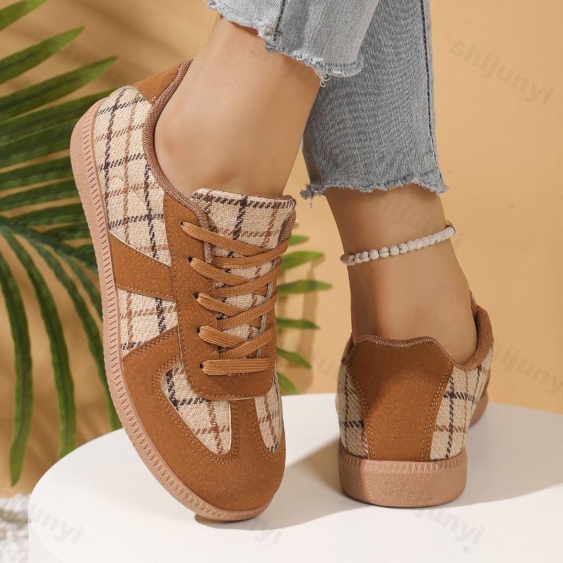 Mode Damenschuhe in Übergröße 2025 Herbst Neue Mode Vintage Runde Zehenpartie Schnür-Ballerinas Leicht Bequem Weiche Sohle Freizeitschuhe