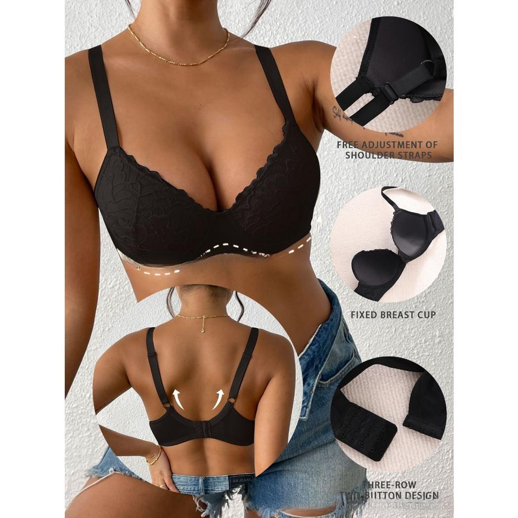 Lace Lingerie, Women's, Top Support, with Steel Rims, Versatile, Breathable, Plain Bra