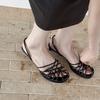 Roman Hollow Cat Heel Sandals 2025 New Summer Red Niche Design Cross Belt Buckle Sandals