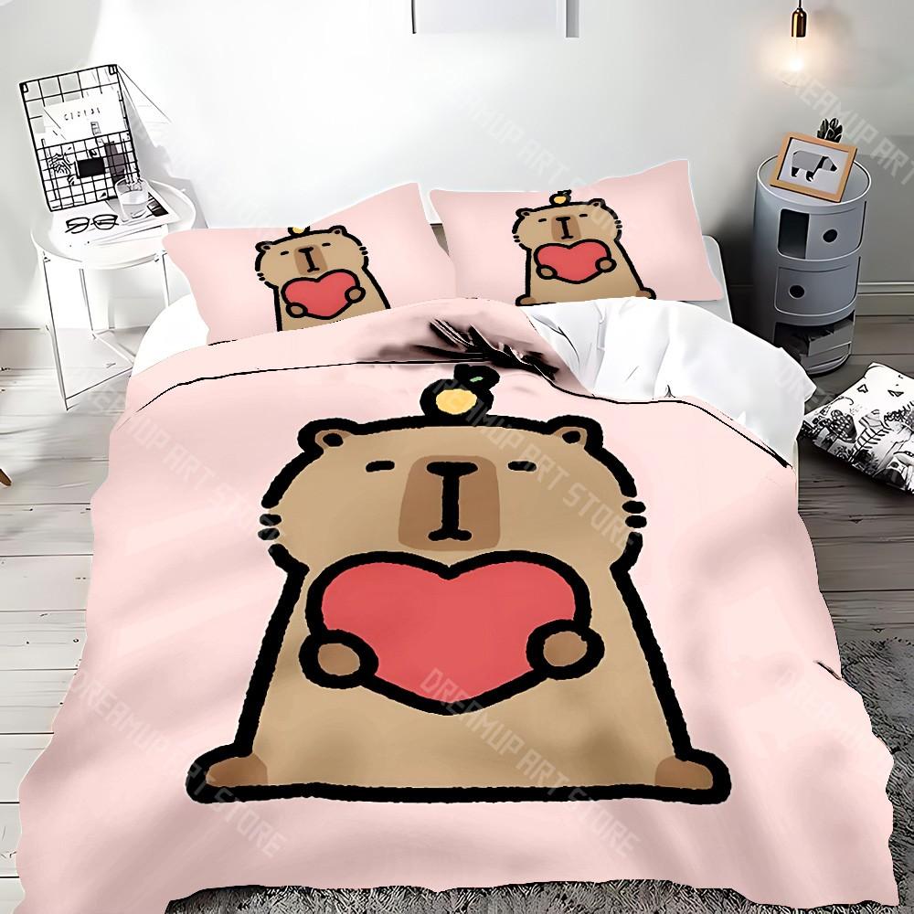 Cute Cartoon Capybara Duvet Pillowcase Bedding Set Adult Boy Girl Bedroom Decoration Children Gift Single Double Large Size