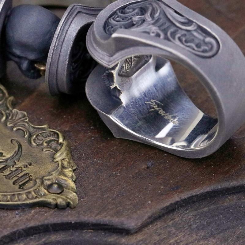 Adjustable Open Ring With Engraved Skull Motif In Antique Finish Sterling Unisex Vintage Gothic Jewelry